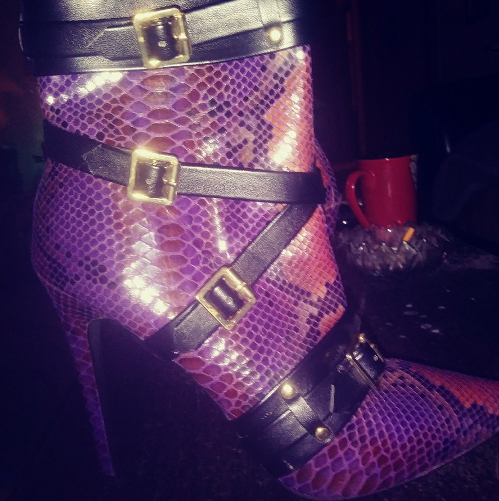 Women's Purple Snake Skin Ankle Boot Heels